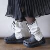 【Remake】White × Leather Black Ribbon Loose Socks