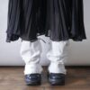【Remake】White × Leather Black Ribbon Loose Socks