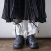【Remake】White × Leather Black Ribbon Loose Socks