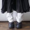 【Remake】White × Leather Black Ribbon Loose Socks