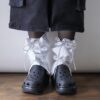【Remake】White × Glossy Silver Ribbon Loose Socks