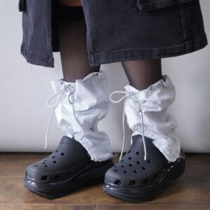 【Remake】White × Glossy Silver Ribbon Loose Socks