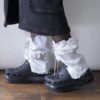 【Remake】White × Glossy Silver Ribbon Loose Socks