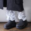 【Remake】White × Glossy Silver Ribbon Loose Socks