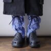 【Remake】Sax Blue × Glossy Black Ribbon Loose Socks