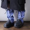 【Remake】Sax Blue × Glossy Black Ribbon Loose Socks