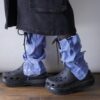 【Remake】Sax Blue × Glossy Black Ribbon Loose Socks