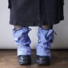 【Remake】Sax Blue × Glossy Black Ribbon Loose Socks