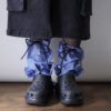 【Remake】Sax Blue × Glossy Black Ribbon Loose Socks