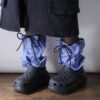 【Remake】Sax Blue × Glossy Black Ribbon Loose Socks
