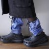 【Remake】Sax Blue × Glossy Black Ribbon Loose Socks