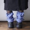 【Remake】Sax Blue × Glossy Black Ribbon Loose Socks
