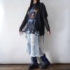 【Remake】Blue × Glossy Gray Ribbon Loose Socks