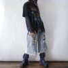 【Remake】Blue × Glossy Gray Ribbon Loose Socks