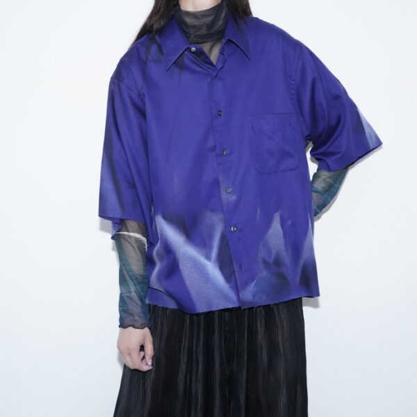 【Remake】 "水墨画" deep blue satin shirt