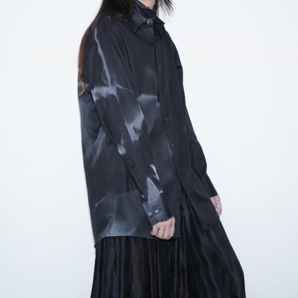 【Remake】 "水墨画" black satin shirt