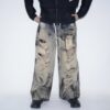 【Remake】"水墨画" crush baggy wide denim pants