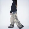 【Remake】"水墨画" crush baggy wide denim pants