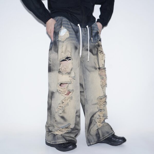 【Remake】"水墨画" crush baggy wide denim pants