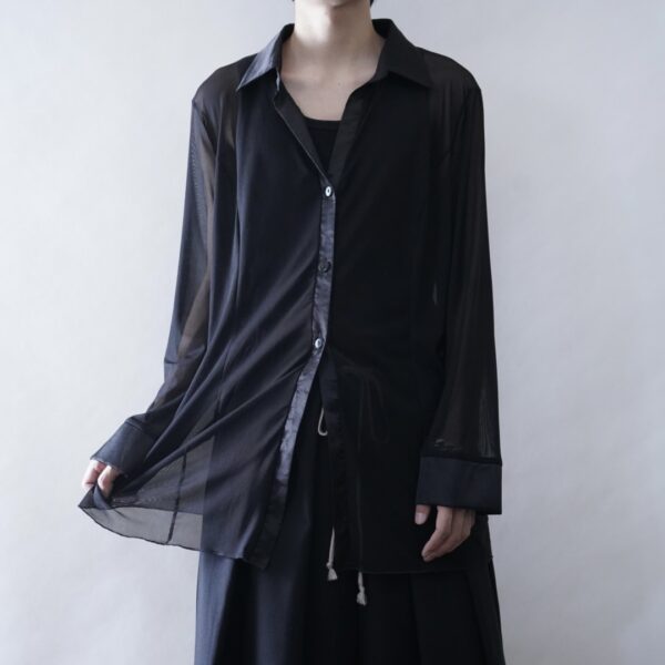 【送料無料】satin × see-through shirt