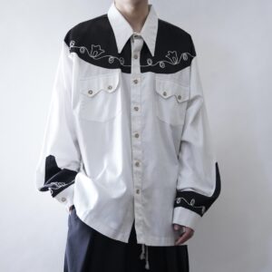 【送料無料】vintage satin & embroidery western shirt