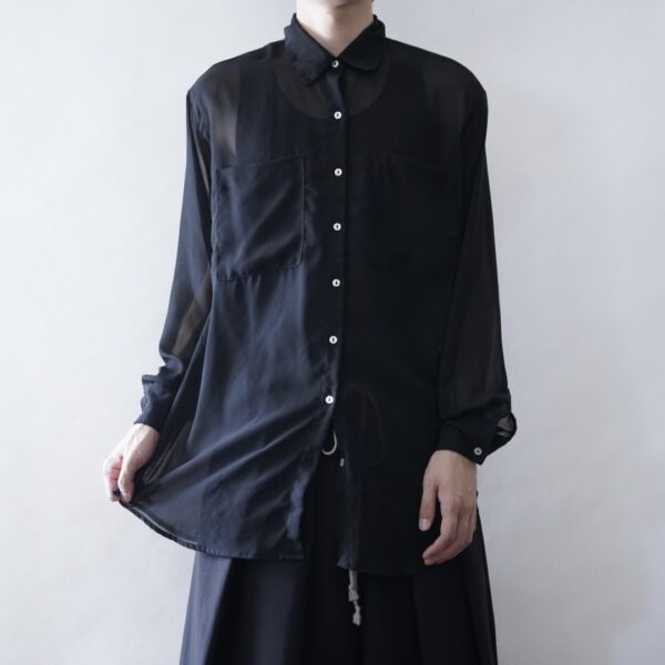 【送料無料】plain black see-through shirt