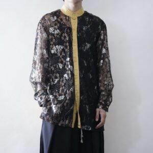 【送料無料】lace switching flower pattern shirt