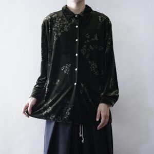 【送料無料】glossy moss green velours shirt