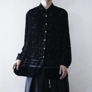 【送料無料】flower pattern hem design velours × see-through shirt