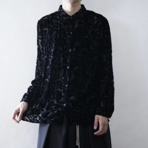 【送料無料】floral black velours × see-through shirt