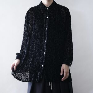 【送料無料】mini arabesque pattern velours × see-through shirt