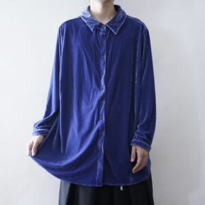 【送料無料】dusty blue velours shirt