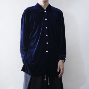 【送料無料】dark blue drape velours shirt