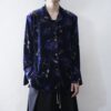 【送料無料】dark blue gold flower art velours shirt