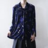 【送料無料】dark blue gold flower art velours shirt