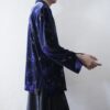 【送料無料】dark blue gold flower art velours shirt