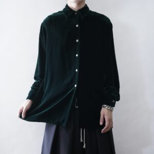 【送料無料】dark green drape velours shirt