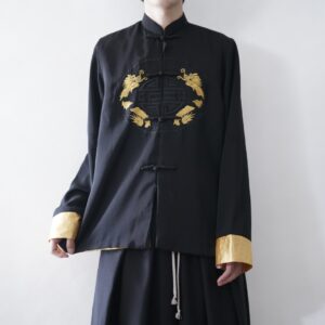 【送料無料】black × gold dragoon embroidery China shirt