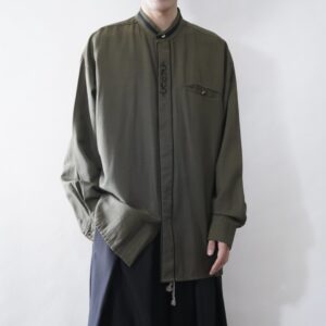 【送料無料】moss green flyfront embroidery shirt