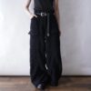 "コーズでワイドでギミック" black corduroy cargo motif baggy wide pants