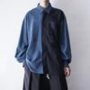 blue green × black asymmetry embroidery shirt