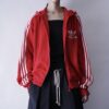 【adidas】 "adidasのトラック生地でフード付き" red hooded track jacket