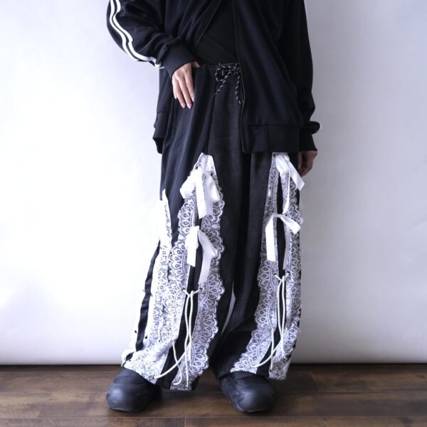 【Remake】"Docking Lace-Up" adidas × faded glory denim docking lace up wide baggy denim pants