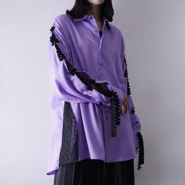 【Remake】"Lace-Up & Lace Docking" lavender purple shirt