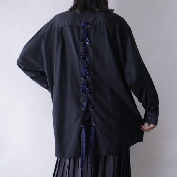 【Remake】"Lace-Up & Lace Docking" black shirt