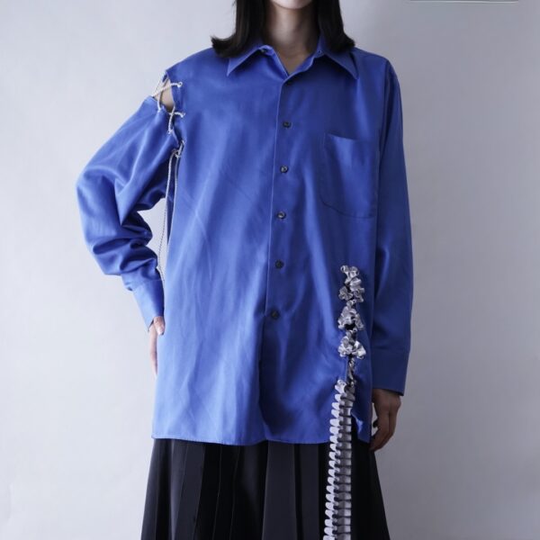 【Remake】"Lace-Up" beautiful blue shirt