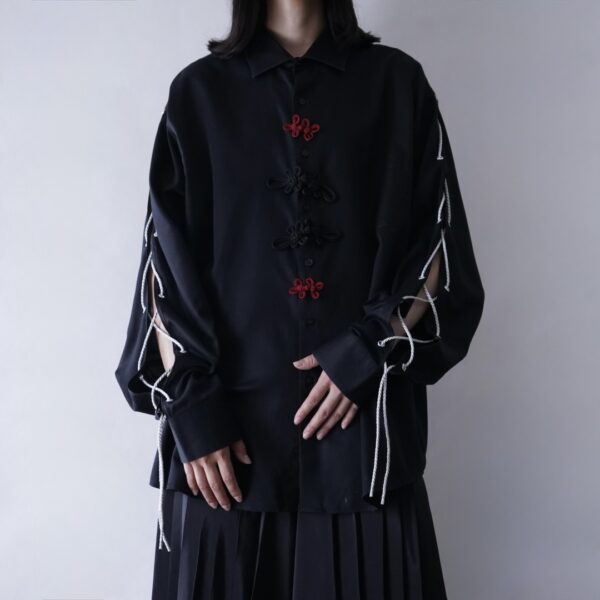 【Remake】"Lace-Up & China" black × red shirt