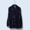 【送料無料】dark blue gold flower art velours shirt
