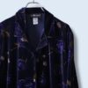 【送料無料】dark blue gold flower art velours shirt