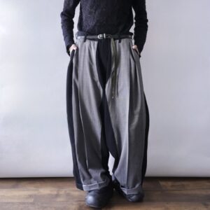 【W / W Remake】black gabardine × gray check docking slacks
